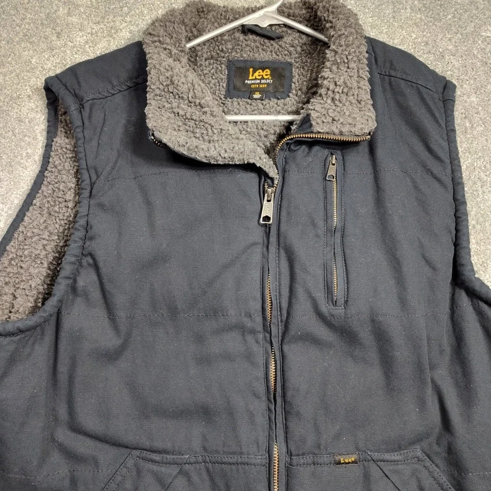 Lee Premium Select Vest Mens XL Full Zip Sherpa Lined Utility Canvas Black